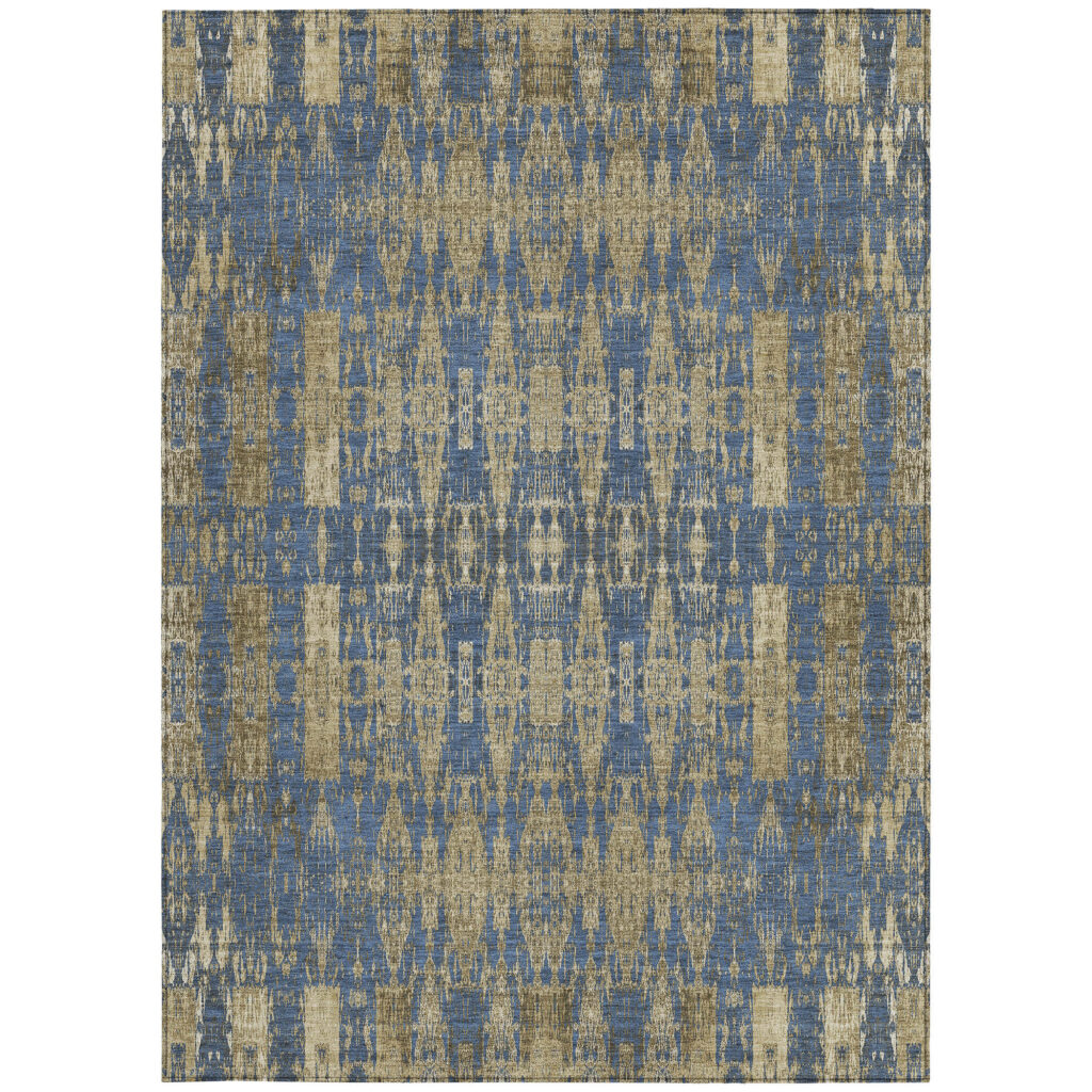 9' X 12' Blue Taupe And Beige Moroccan Washable Indoor Outdoor Area Rug
