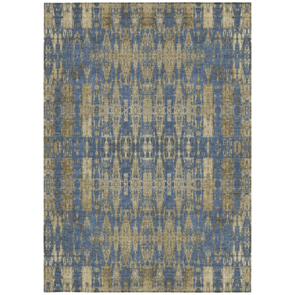 9' X 12' Blue Taupe And Beige Moroccan Washable Indoor Outdoor Area Rug