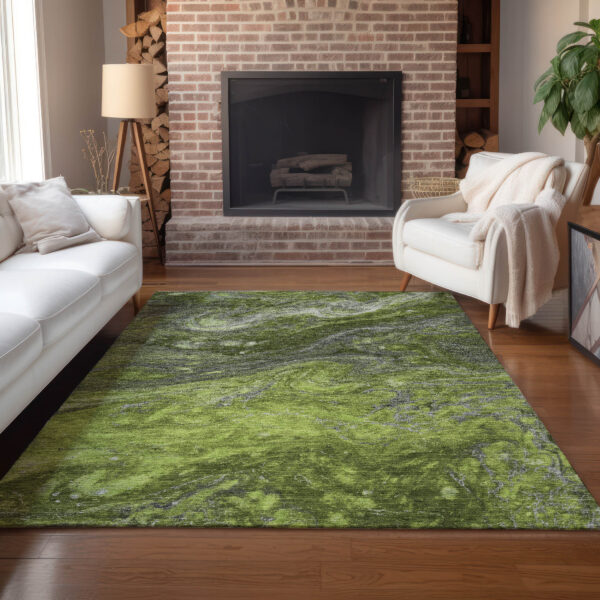 10' X 14' Olive Green And Lime Green Abstract Washable Indoor Outdoor Area Rug
