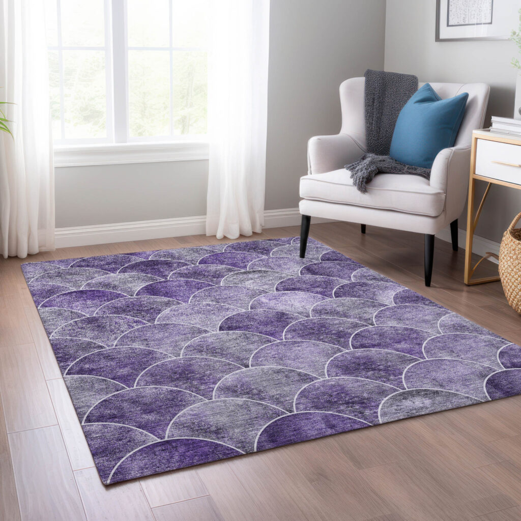9' X 12' Purple Lilac And Lavender Abstract Washable Indoor Outdoor Area Rug