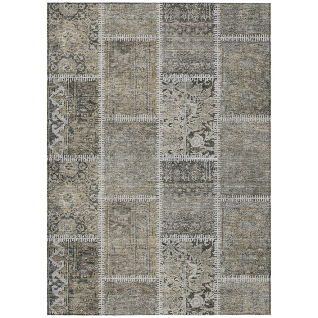 5' X 8' Taupe Beige And Tan Patchwork Washable Indoor Outdoor Area Rug
