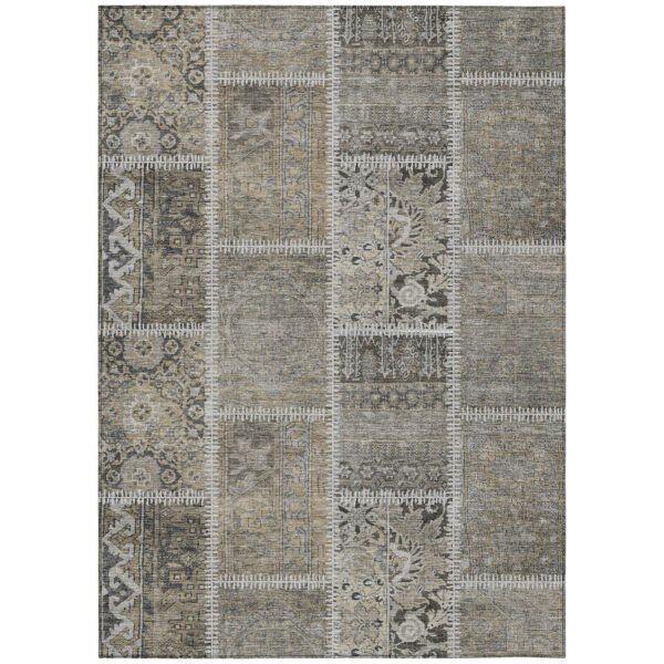 5' X 8' Taupe Beige And Tan Patchwork Washable Indoor Outdoor Area Rug