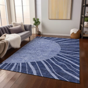8' X 10' Navy Blue And Sky Blue Abstract Washable Indoor Outdoor Area Rug