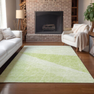 5' X 8' Green Mint Green And Ivory Geometric Washable Indoor Outdoor Area Rug