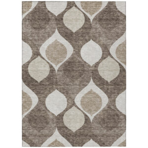 9' X 12' Taupe Beige And Brown Ogee Washable Indoor Outdoor Area Rug