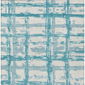 5' X 8' Teal Blue Aqua And Ivory Striped Washable Indoor Outdoor Area Rug