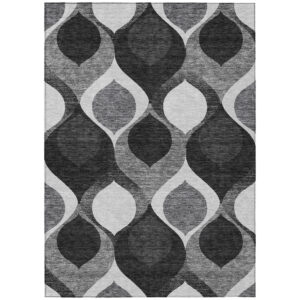 3' X 5' Black Silver And Charcoal Ogee Washable Indoor Outdoor Area Rug