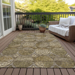 8' X 10' Brown Taupe And Gray Trellis Washable Indoor Outdoor Area Rug