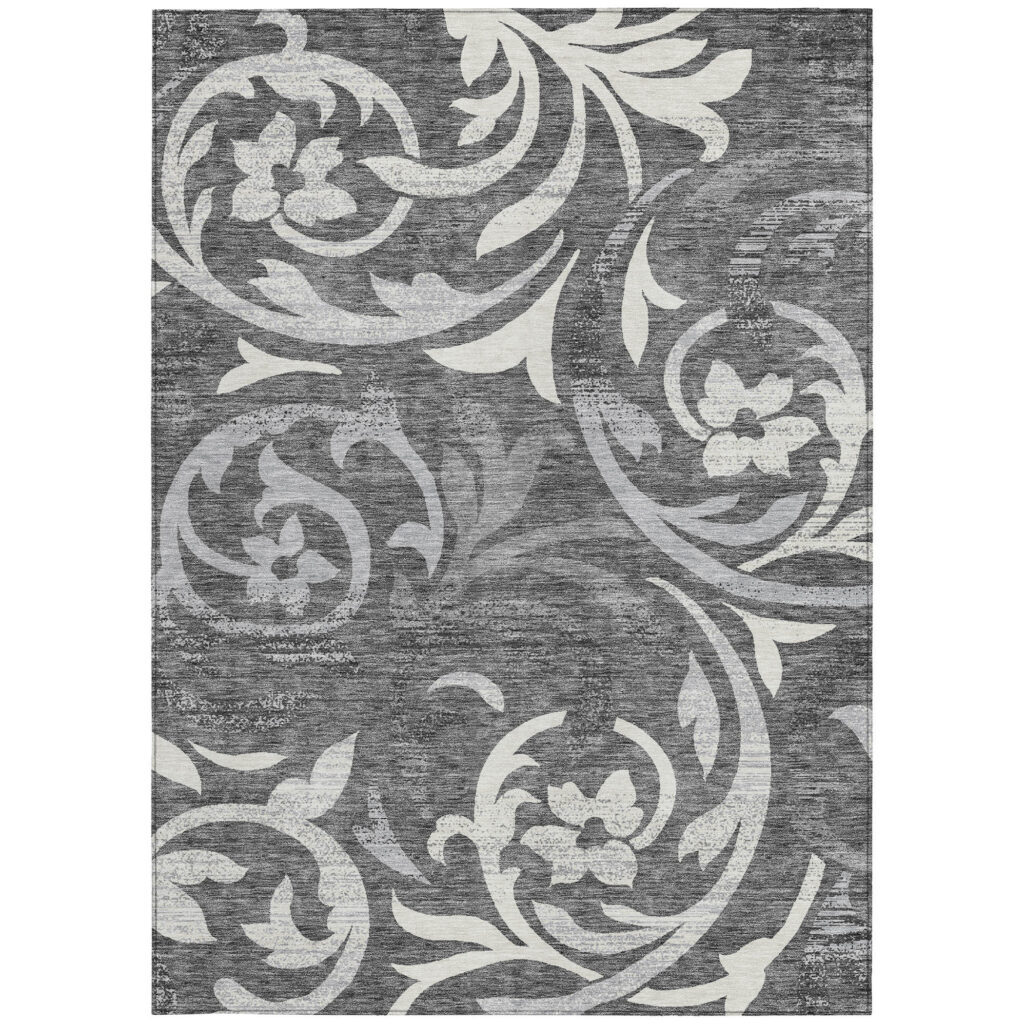 8' X 10' Charcoal Silver And Gray Floral Washable Indoor Outdoor Area Rug
