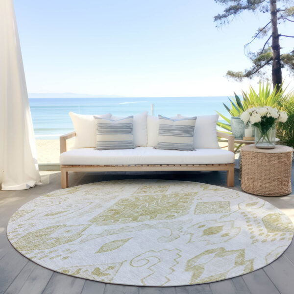 8' Beige Tan And Ivory Round Moroccan Washable Indoor Outdoor Area Rug