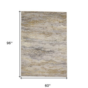 5' X 8' Gold Gray And Ivory Abstract Stain Resistant Area Rug