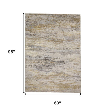 5' X 8' Gold Gray And Ivory Abstract Stain Resistant Area Rug