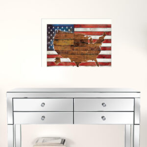 American Flag USA Map White Framed Print Wall Art