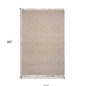 5' X 8' Natural Plain Wool Indoor Area Rug With Fringe