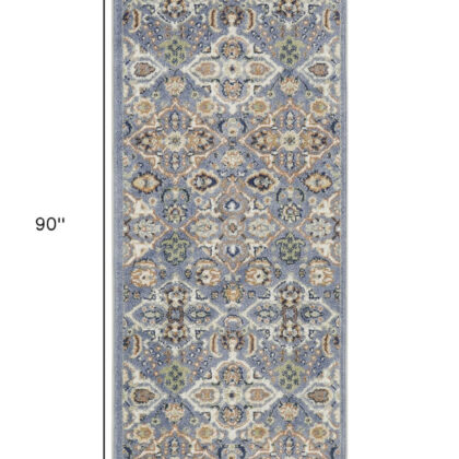 8' Green and Ivory Floral Power Loom Runner Rug