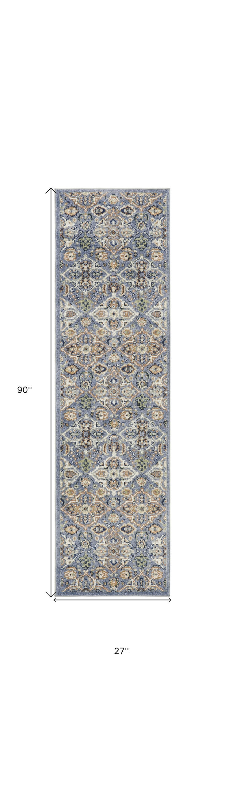 8' Green and Ivory Floral Power Loom Runner Rug