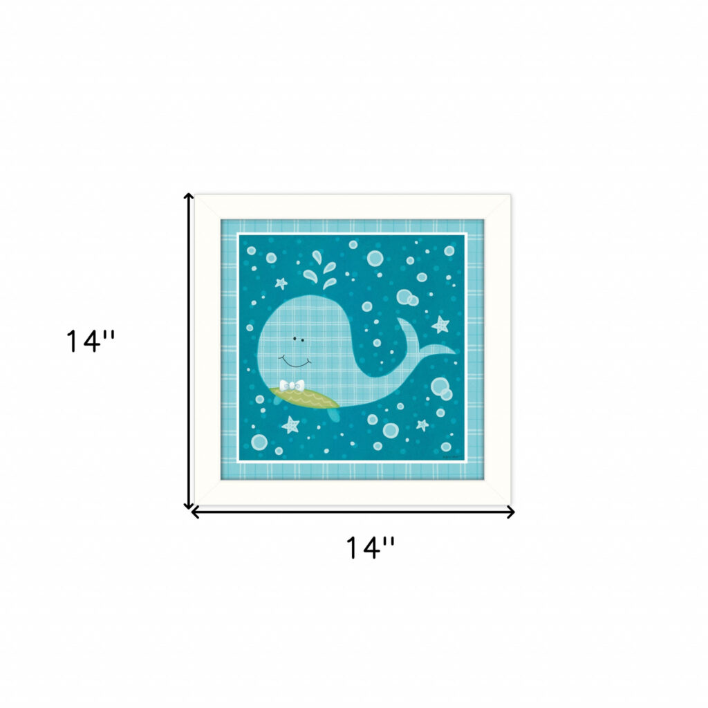 Aqua Blue Baby Whale White Framed Print Wall Art
