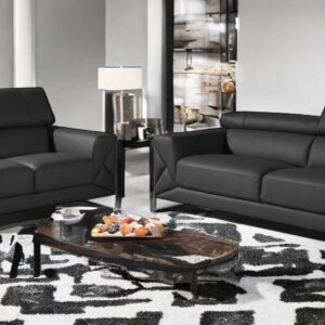 Two Piece Indoor Dark Gray Italian Leather Five Person Seating Set