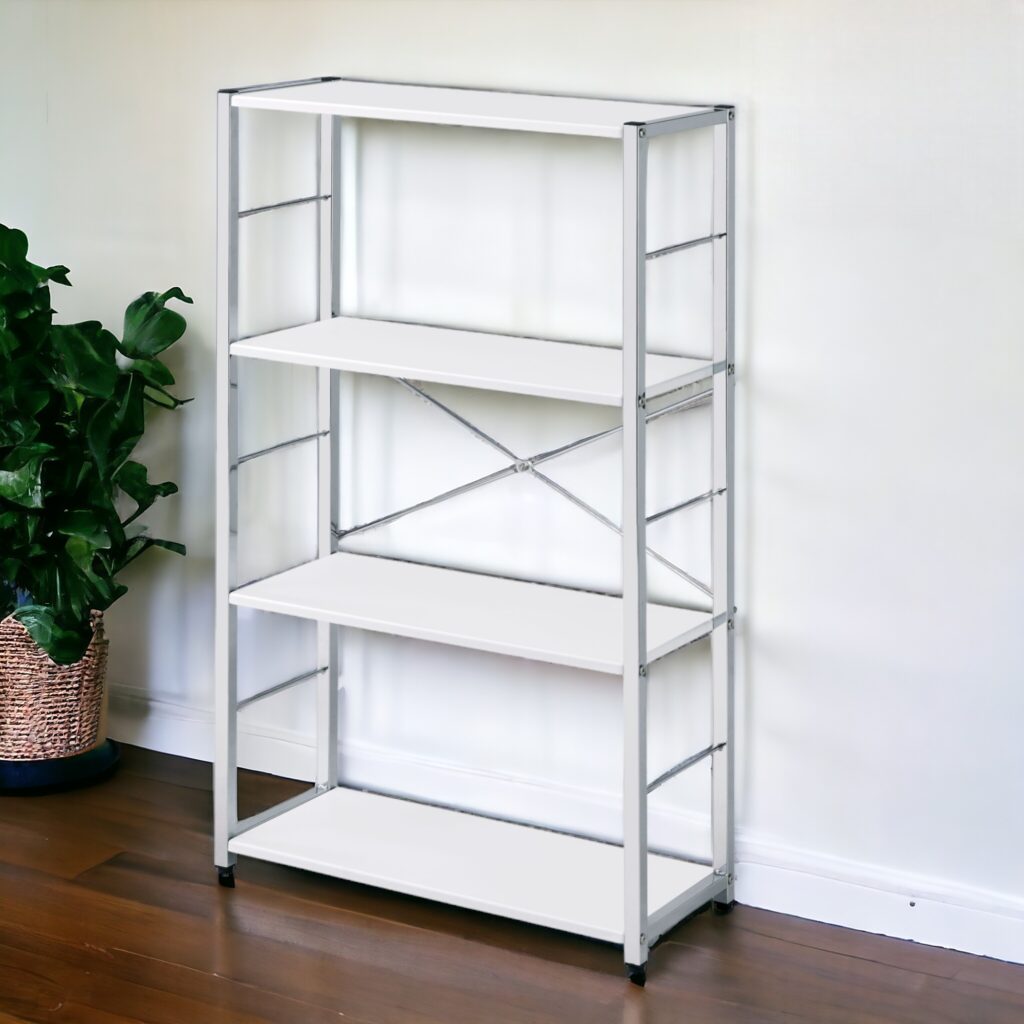 White Metal Four Tier Etagere Bookcase