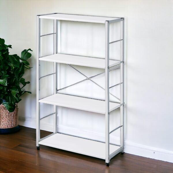 White Metal Four Tier Etagere Bookcase