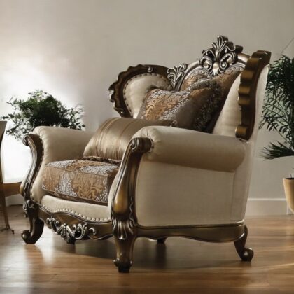 49" Tan And Brown Fabric Floral Tufted Wingback Chair