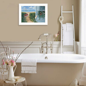 Beach Cottage 1 White Framed Print Wall Art