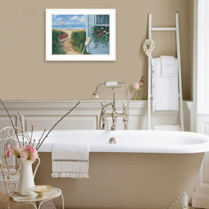 Beach Cottage 1 White Framed Print Wall Art