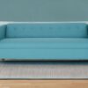 80" Teal Blue Polyester And Dark Brown Sofa
