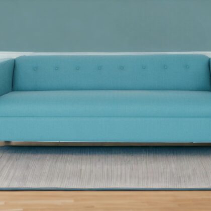 80" Teal Blue Polyester And Dark Brown Sofa