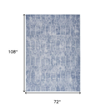 6' x 9' Blue and Off White Geometric Power Loom Washable Area Rug