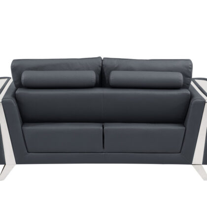 Two Piece Indoor Dark Gray Italian Leather Five Person Seating Set