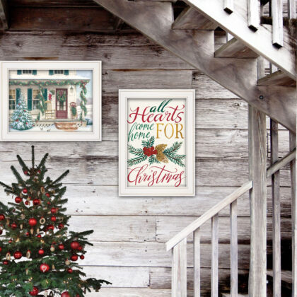 Set Of Two Come Home For Christmas 1 White Framed Print Wall Art