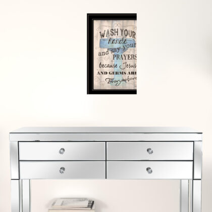 Wash Your Hands Jesus and Germs Black Framed Print Wall Art
