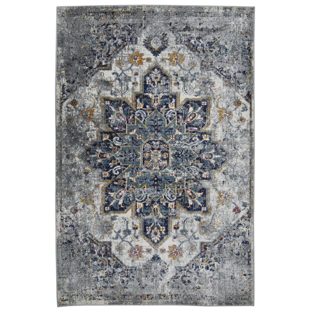 8' Gray Medallion Power Loom Runner Rug
