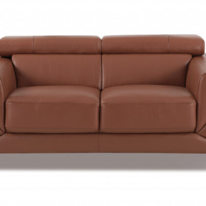 Two Piece Indoor Camel Italian Leather Five Person Seating Set
