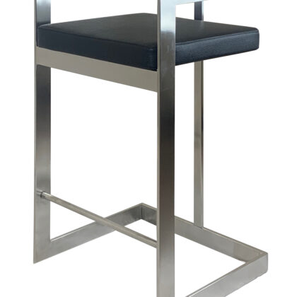 26" Black and Silver Faux Leather and Metal Low Back Counter Height Bar Chair