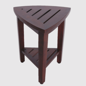Compact Teak Corner Shower  Outdoor Bench With Shelf In Brown Finish