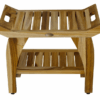 Compact Rectangular Teak Shower Bench With Handles In Natural Finish
