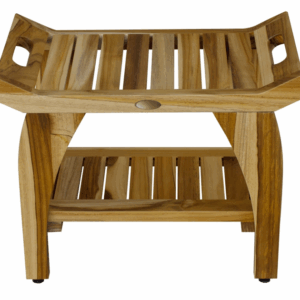 Compact Rectangular Teak Shower Bench With Handles In Natural Finish