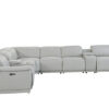 Light Gray Italian Leather Power Reclining U Shaped Eight Piece Corner Sectional With Console