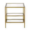 22" Brass And Clear Glass And Steel Square End Table With Two Shelves