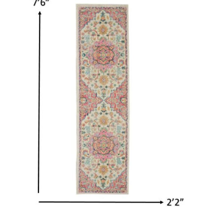 8' Pink And Ivory Southwestern Dhurrie Runner Rug