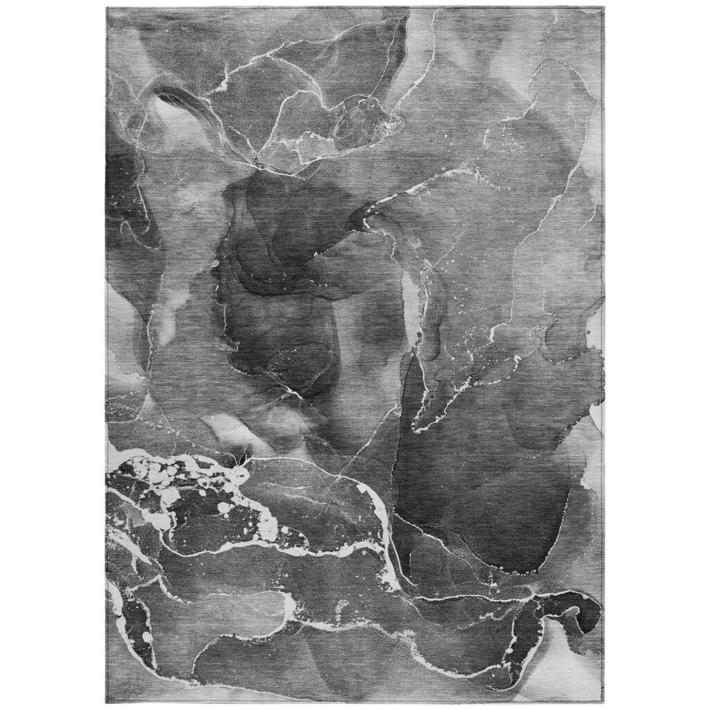 5' X 8' Black Gray and White Abstract Washable Non Skid Indoor Outdoor Area Rug