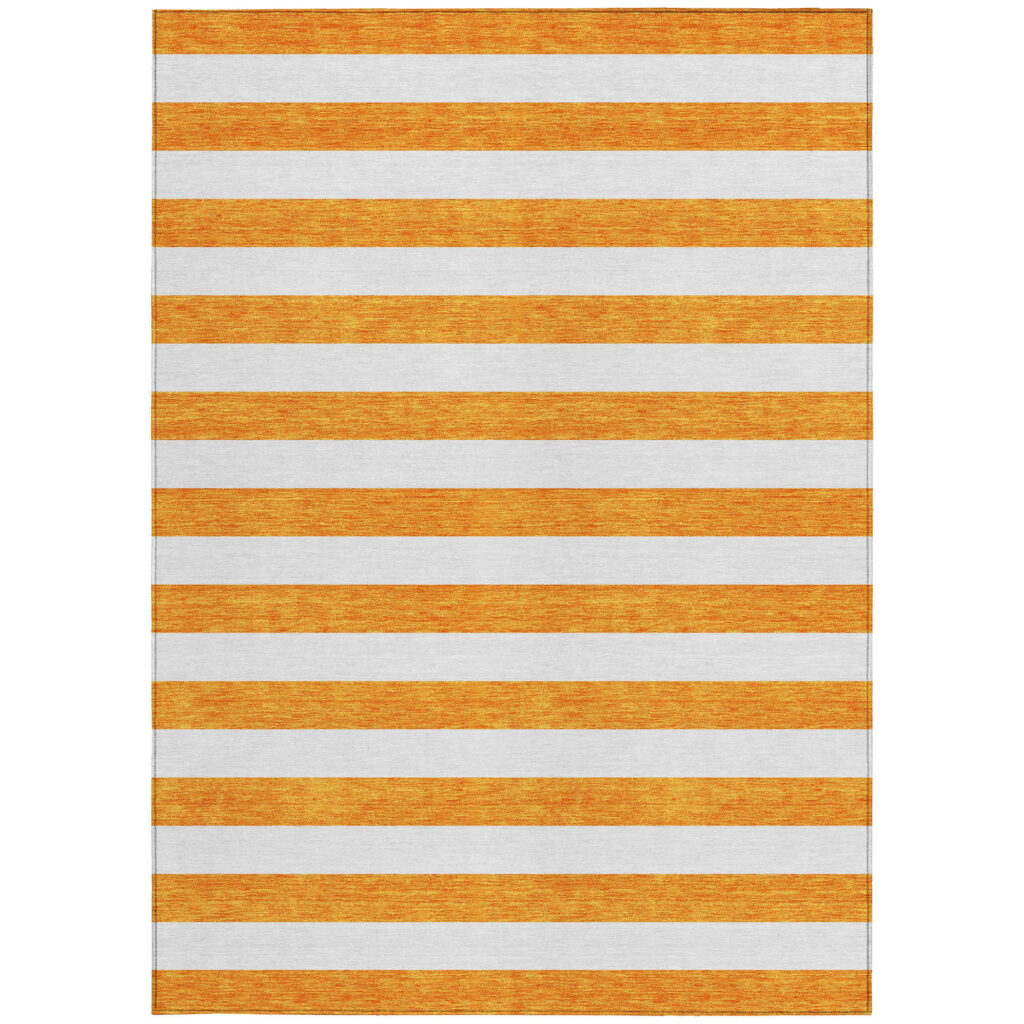 10' X 14' Orange and White Striped Washable Non Skid Indoor Outdoor Area Rug