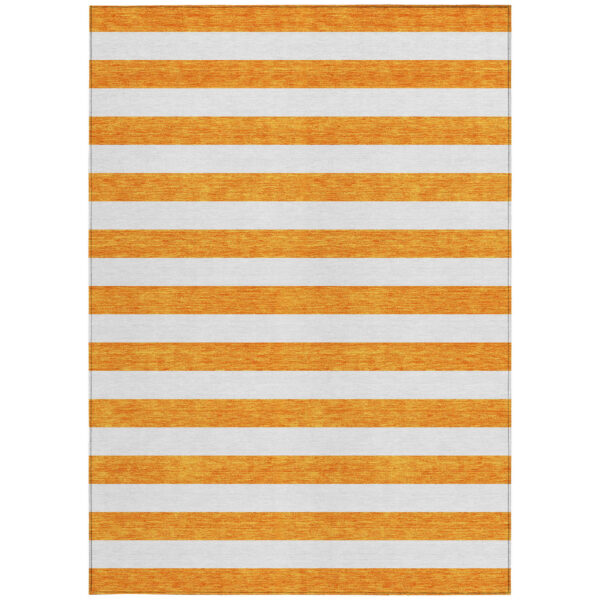 10' X 14' Orange and White Striped Washable Non Skid Indoor Outdoor Area Rug