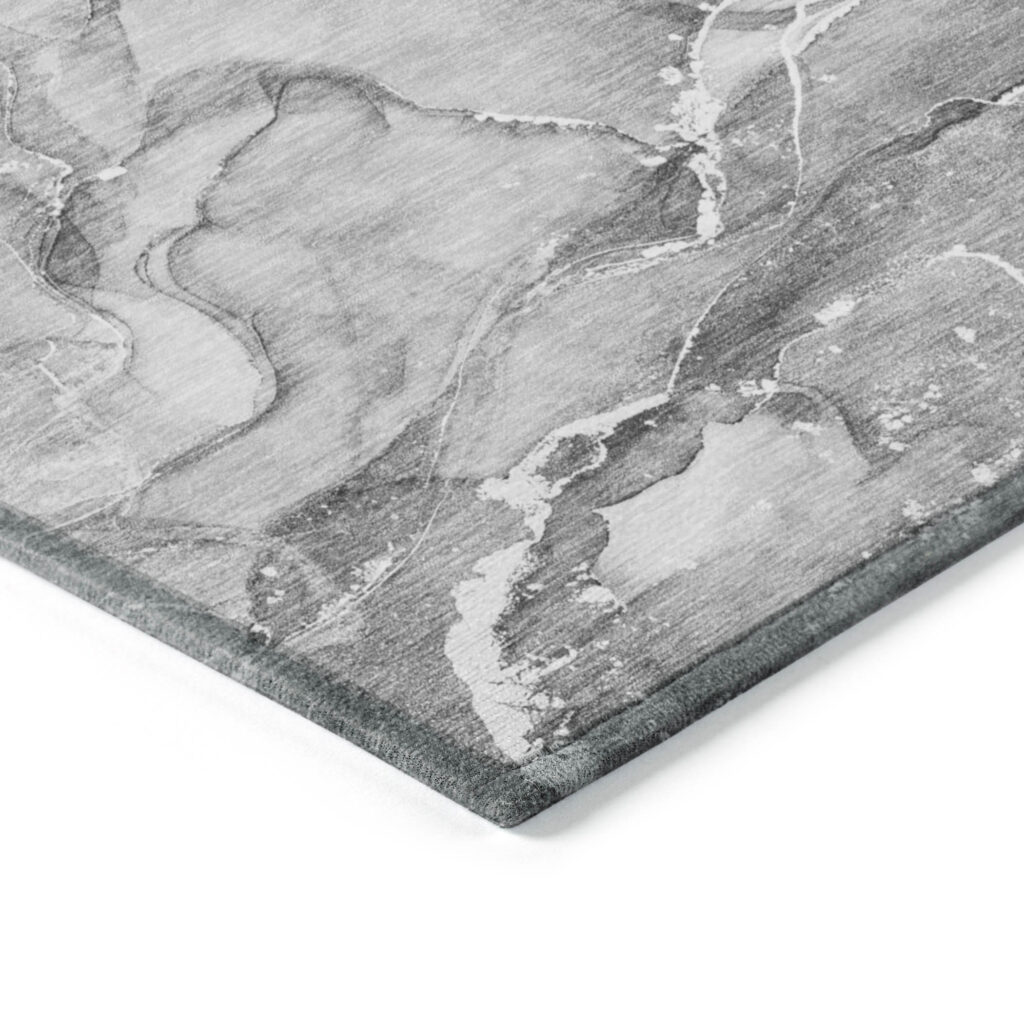 8' Round Gray and Ivory Round Abstract Washable Non Skid Indoor Outdoor Area Rug