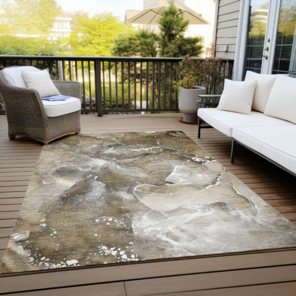 8' X 10' Brown and Gray Abstract Washable Non Skid Indoor Outdoor Area Rug