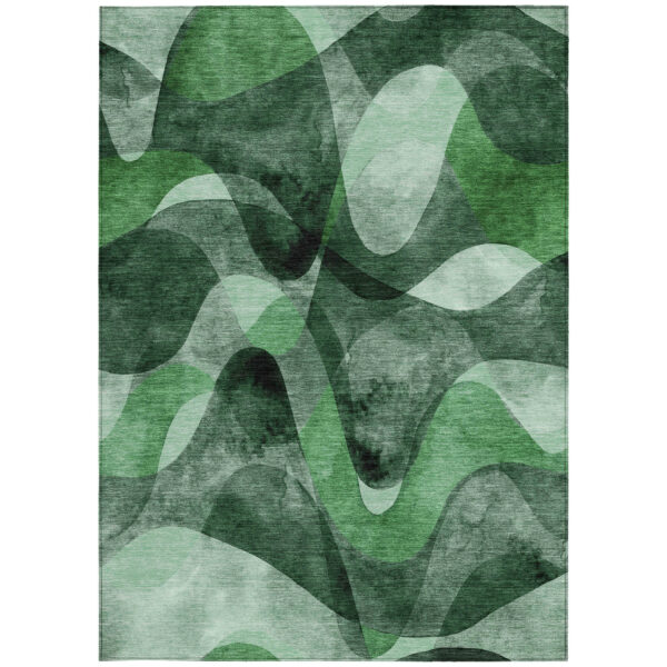8' X 10' Fern Green Abstract Washable Non Skid Indoor Outdoor Area Rug