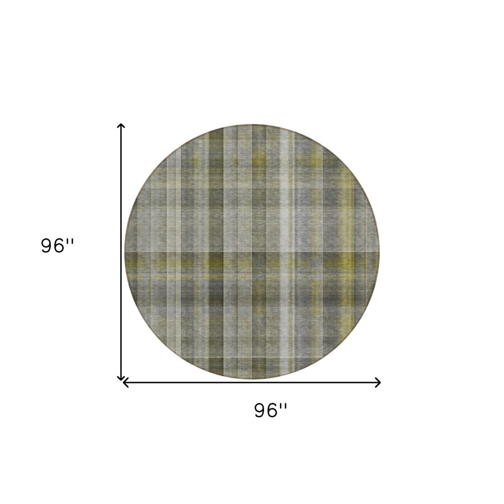 8' Round Gray Round Plaid Washable Non Skid Indoor Outdoor Area Rug
