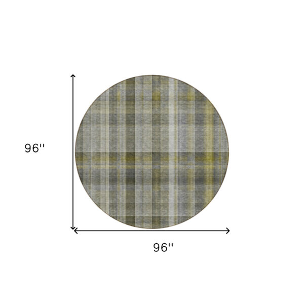 8' Round Gray Round Plaid Washable Non Skid Indoor Outdoor Area Rug